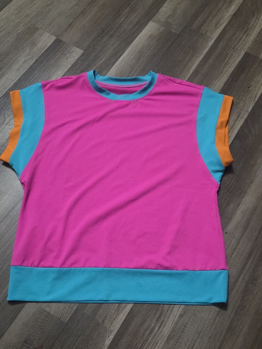 Pink Colorblock Tee with Teal Trim Blouse Size SMALL
